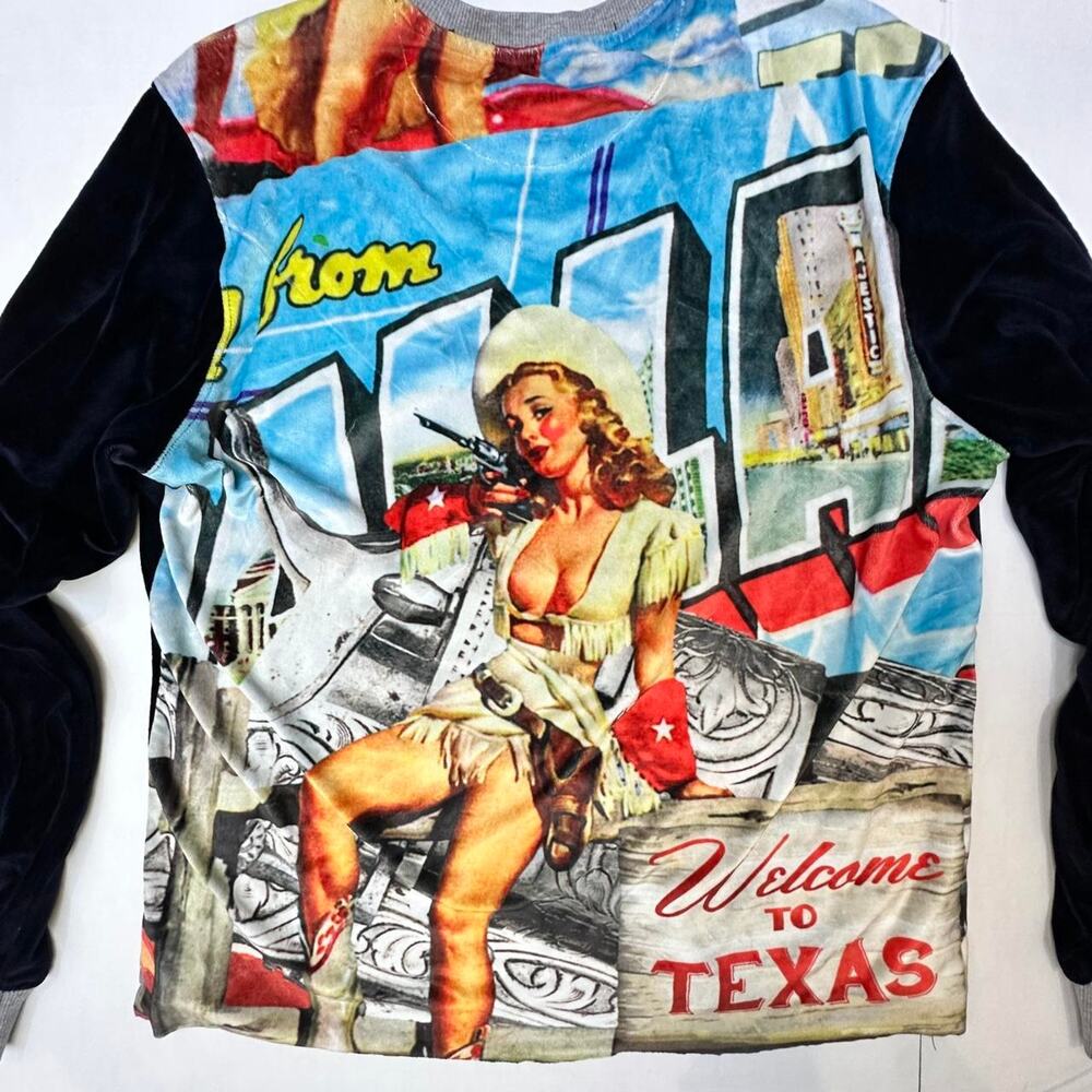 Post Game Outfitters Velour Sweater "Welcome to Texas" Sz XL